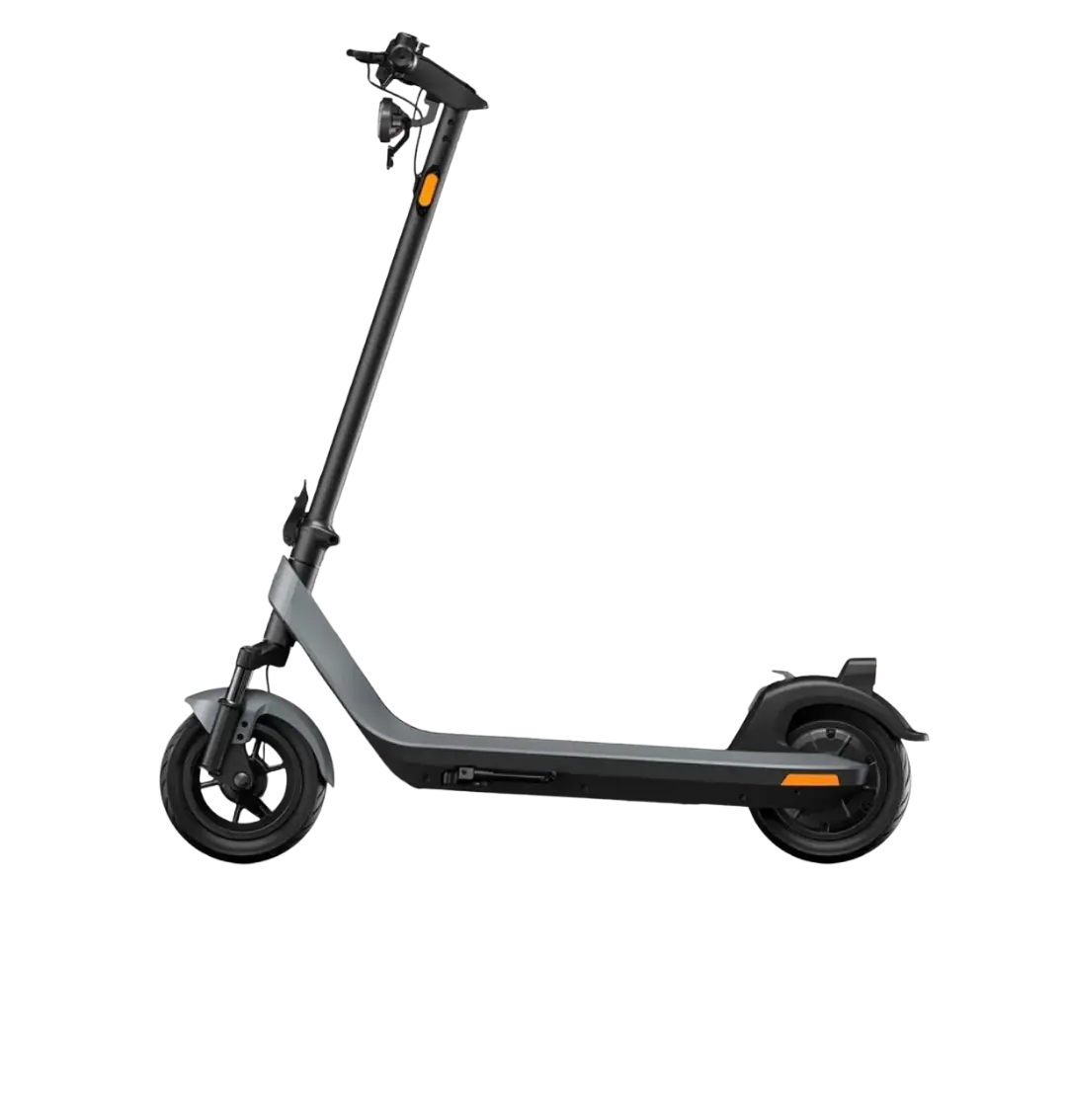 Grauer E-Scooter mit Klapplenker und Luftreifen